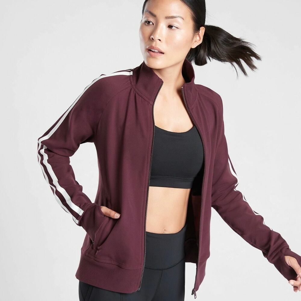 Athleta Women's Retro Style Circa Full Zip Track Jacket in Antique Burgundy - XS - Picture 3 of 11